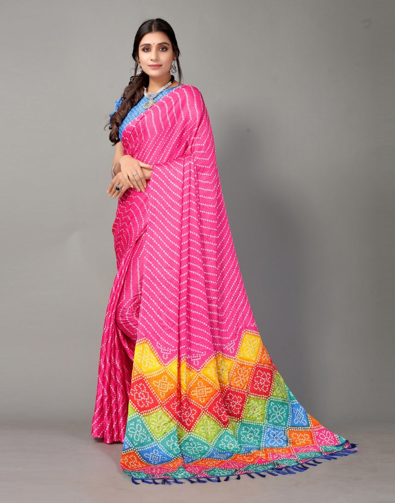 Pink Bandhani Silk Saree | Sudathi