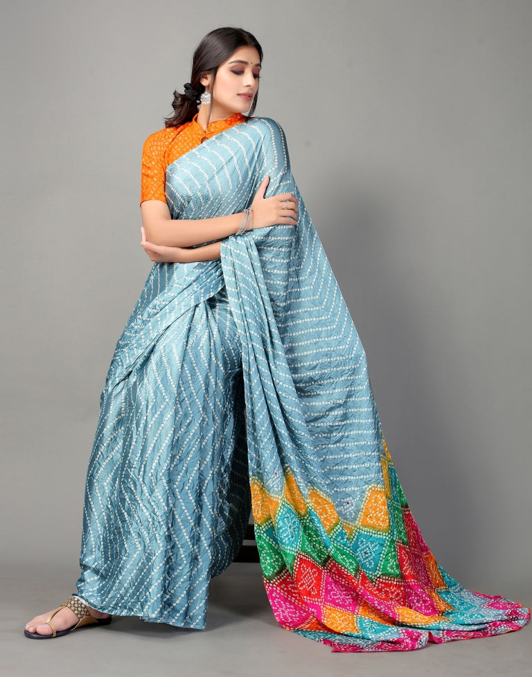 Light Blue Bandhani Silk Saree | Sudathi