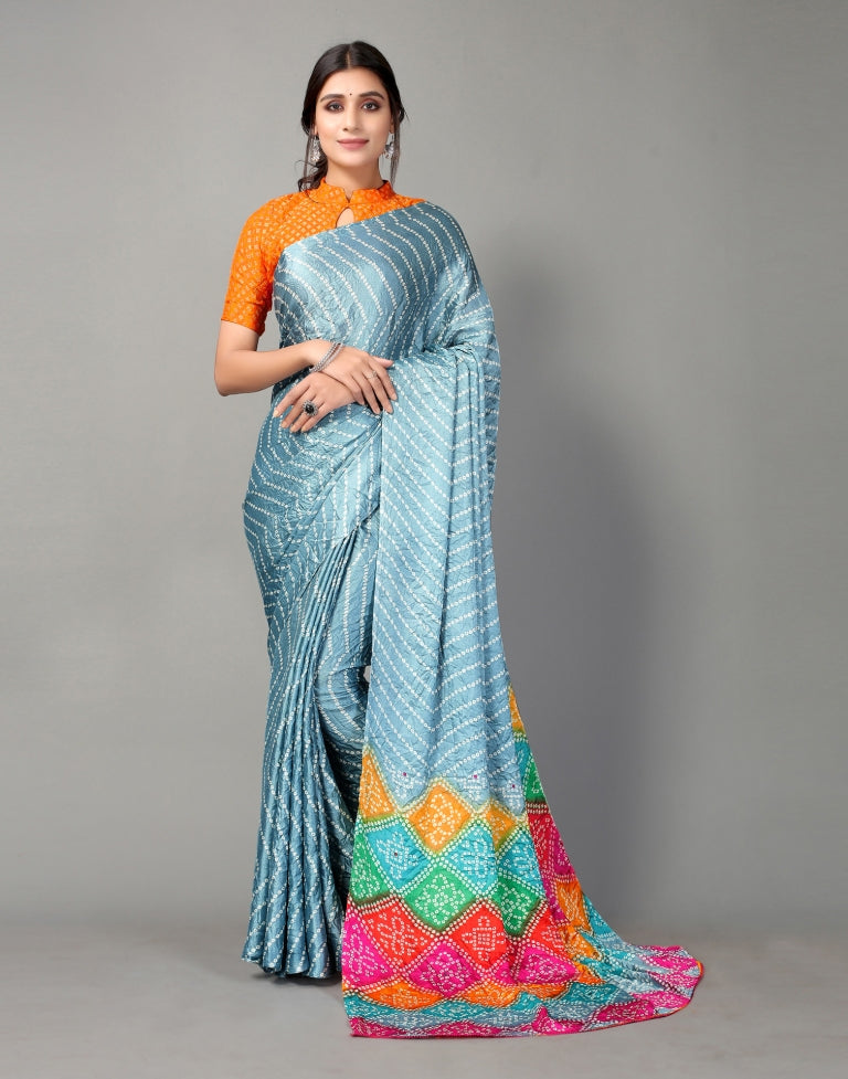 Light Blue Bandhani Silk Saree | Sudathi