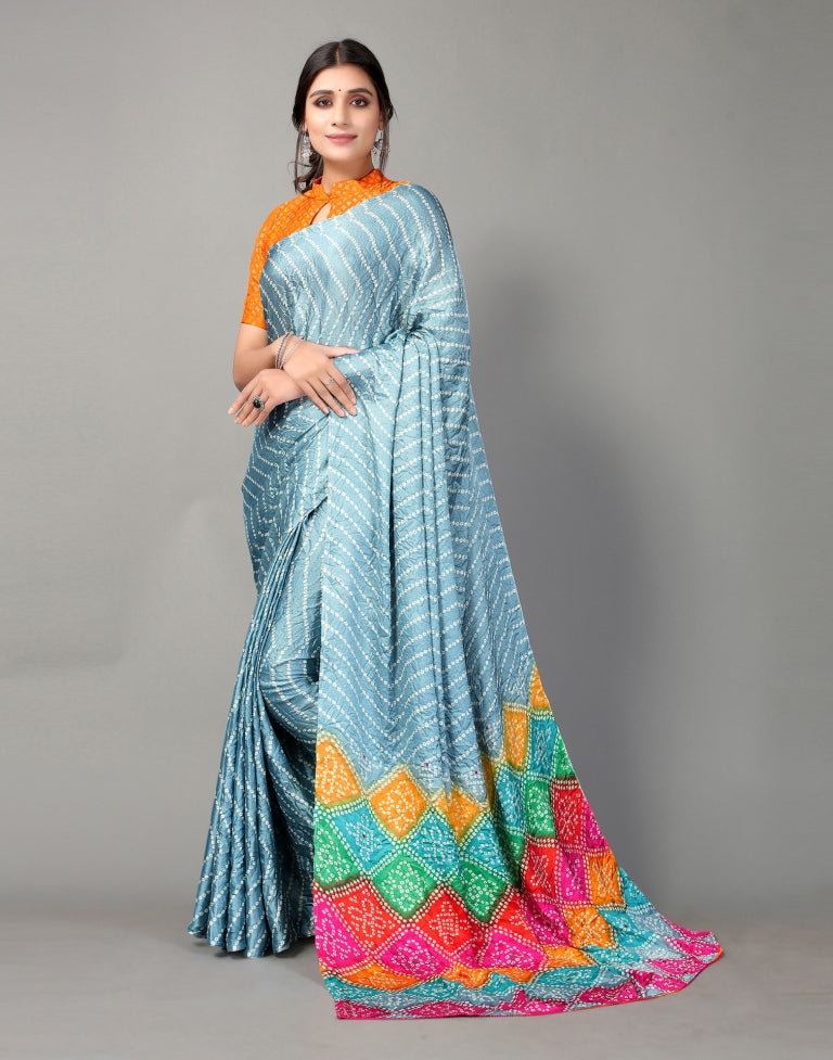 Light Blue Bandhani Silk Saree | Sudathi