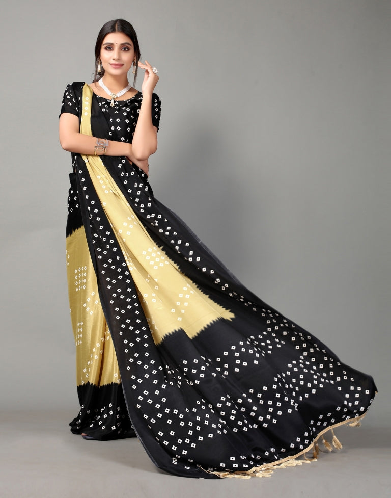 Black and Beige Bandhani Silk Saree | Sudathi