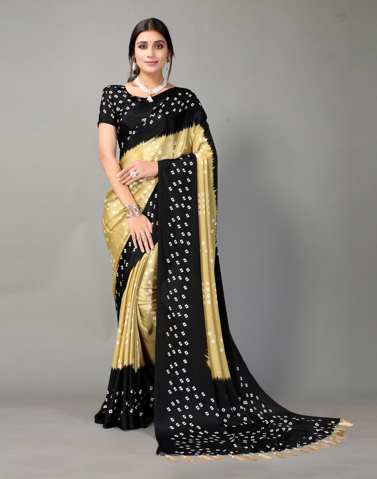 Black and Beige Bandhani Silk Saree | Sudathi