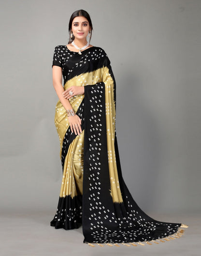 Black and Beige Bandhani Silk Saree | Sudathi