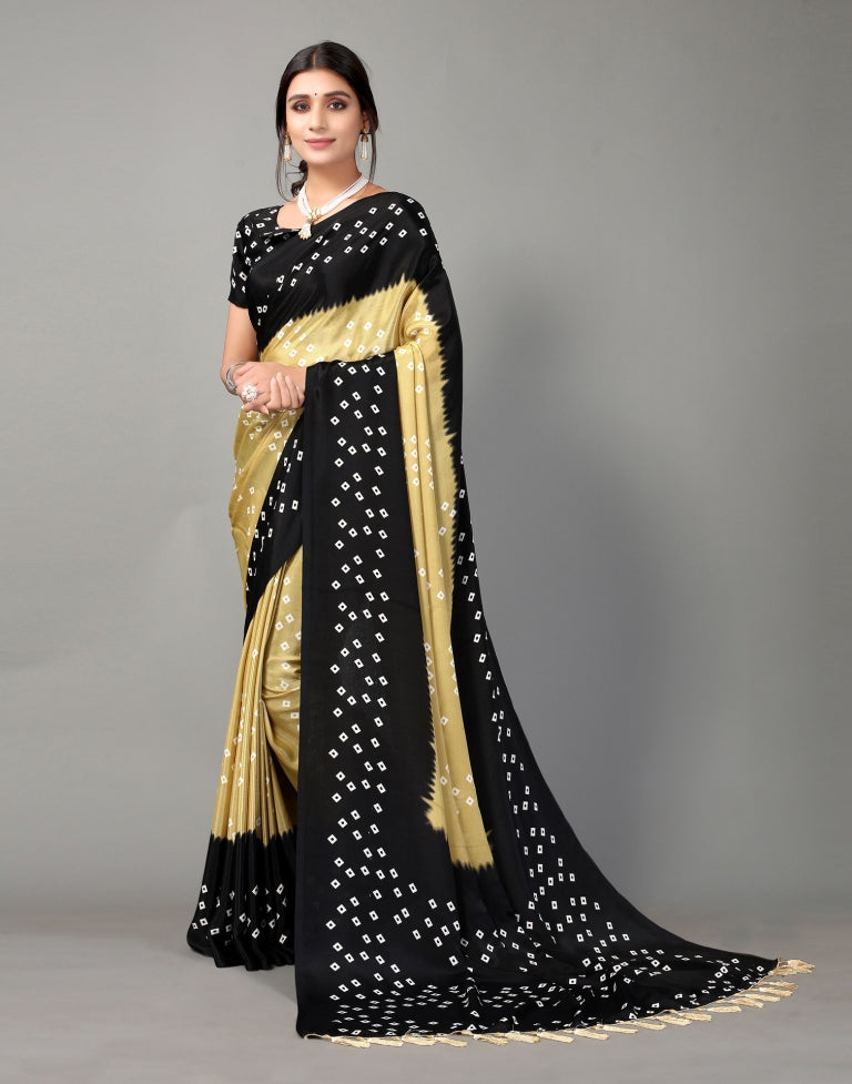 Black and Beige Bandhani Silk Saree | Sudathi