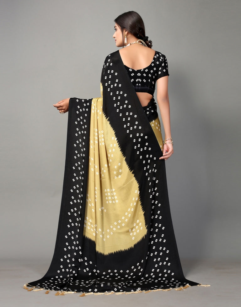 Black and Beige Bandhani Silk Saree | Sudathi