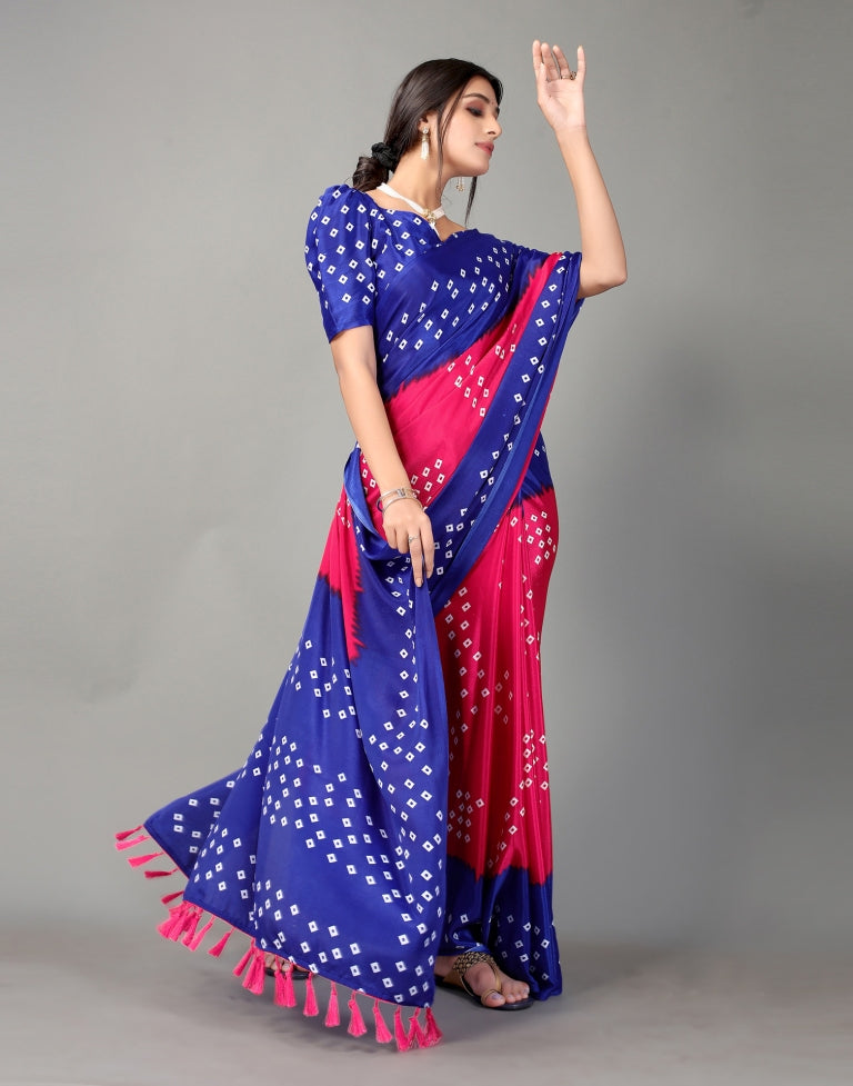 Royal Blue and Hot Pink Bandhani Silk Saree | Sudathi