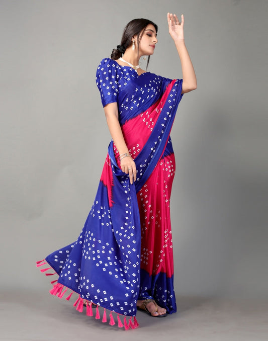 Royal Blue and Hot Pink Bandhani Silk Saree | Sudathi