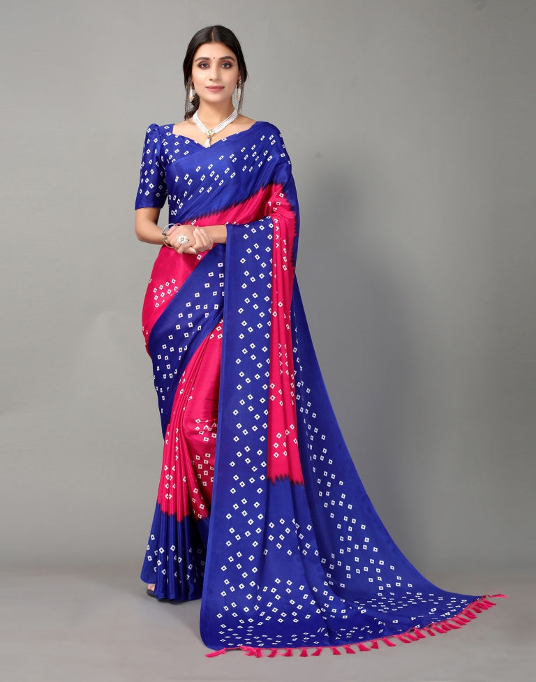 Royal Blue and Hot Pink Bandhani Silk Saree | Sudathi