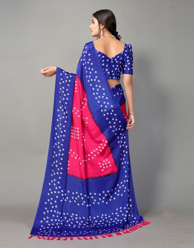 Royal Blue and Hot Pink Bandhani Silk Saree | Sudathi