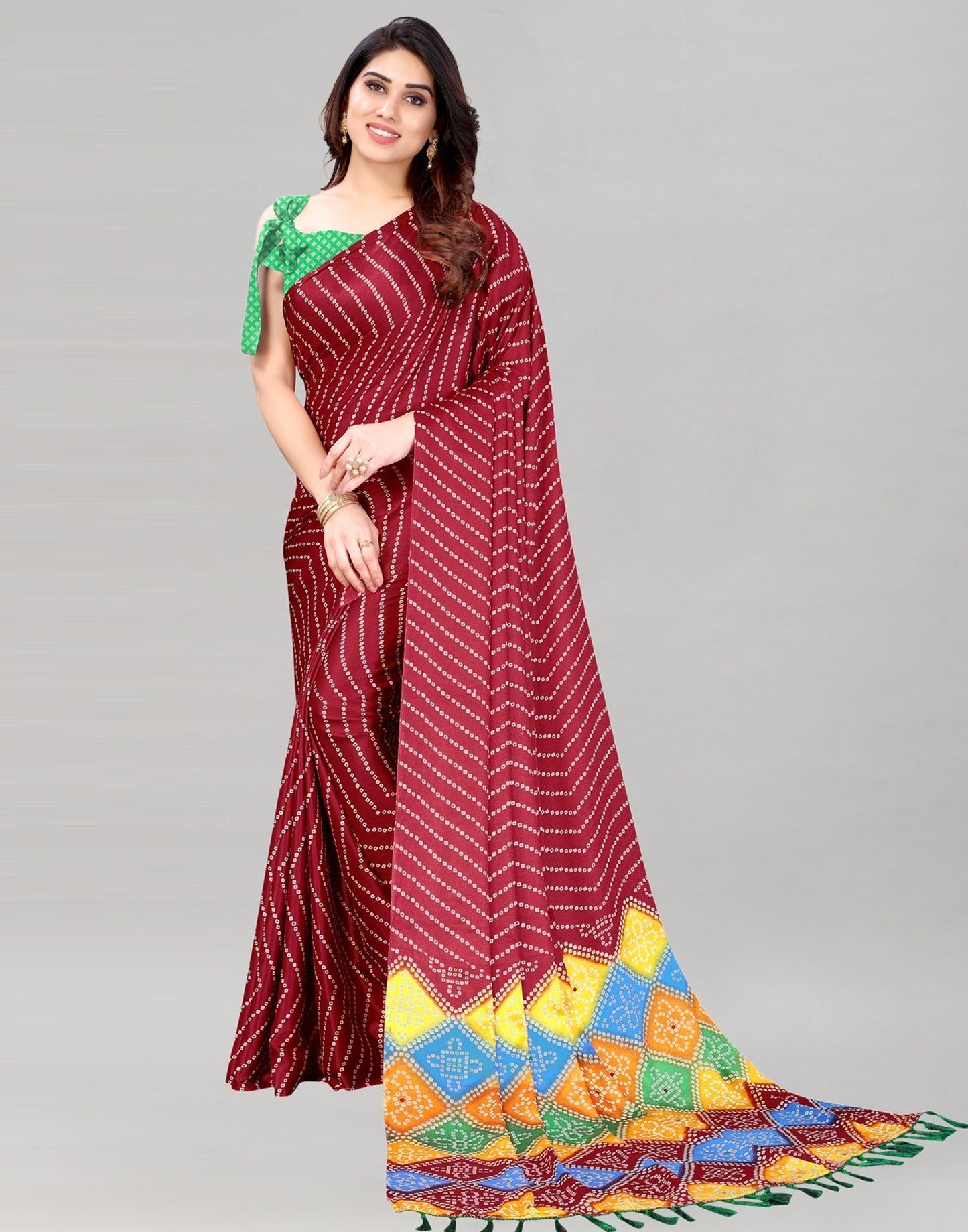 Maroon Bandhani Silk Saree | Sudathi