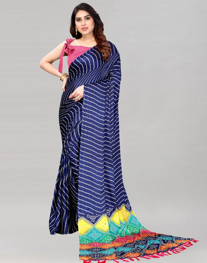 Navy Blue Bandhani Silk Saree | Sudathi