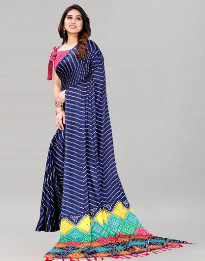 Navy Blue Bandhani Silk Saree | Sudathi