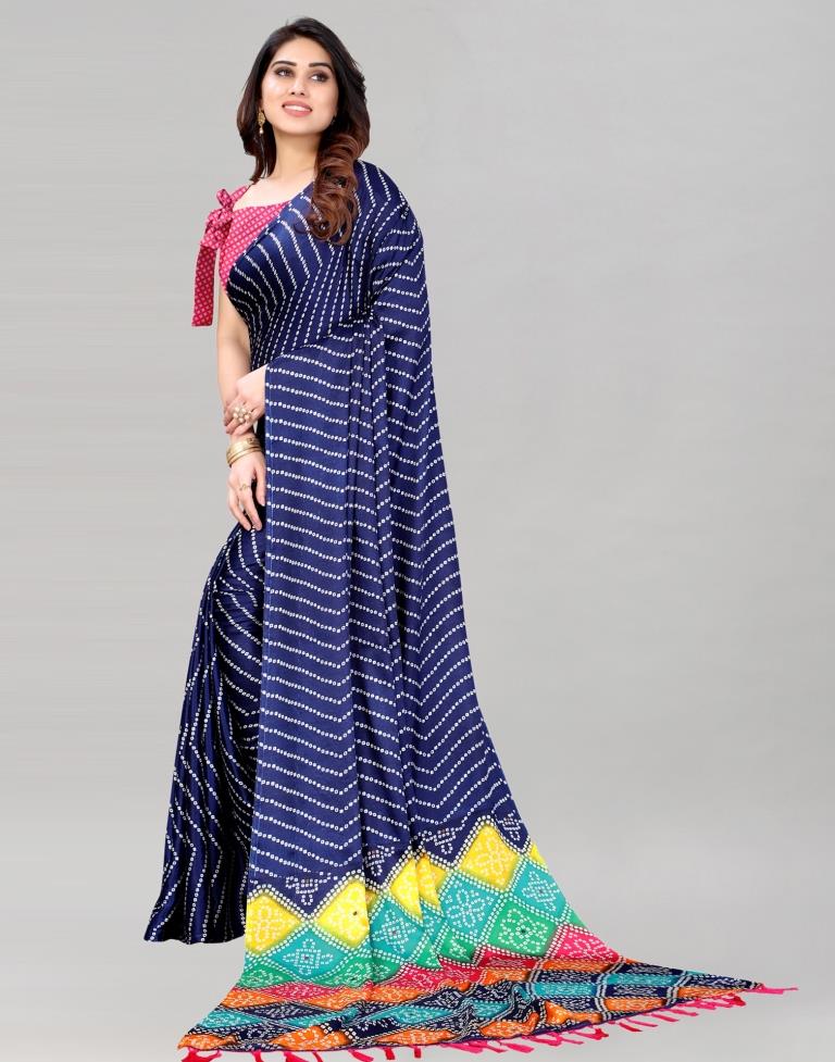 Navy Blue Bandhani Silk Saree | Sudathi