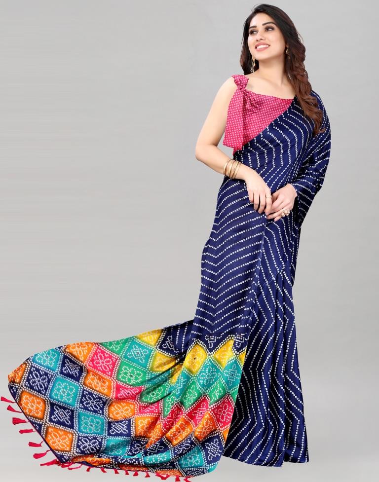 Navy Blue Bandhani Silk Saree | Sudathi
