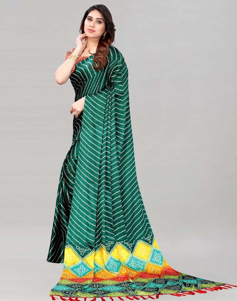 Bottle Green Bandhani Silk Saree | Sudathi
