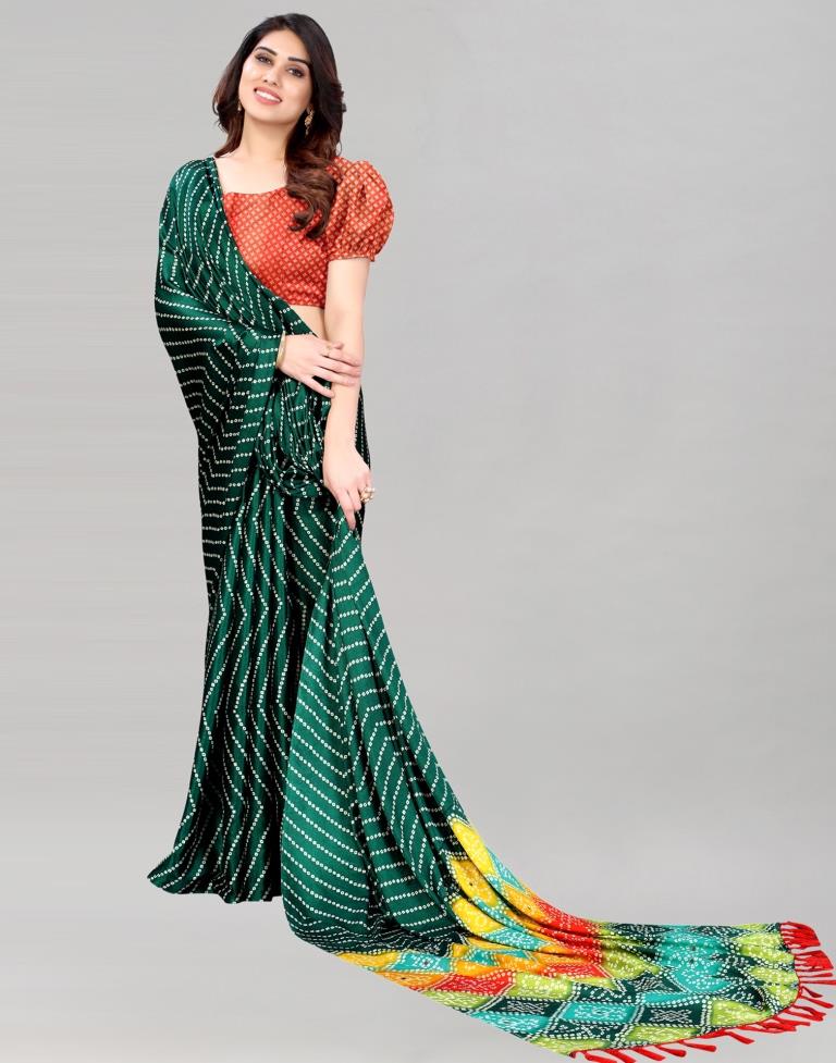 Bottle Green Bandhani Silk Saree | Sudathi