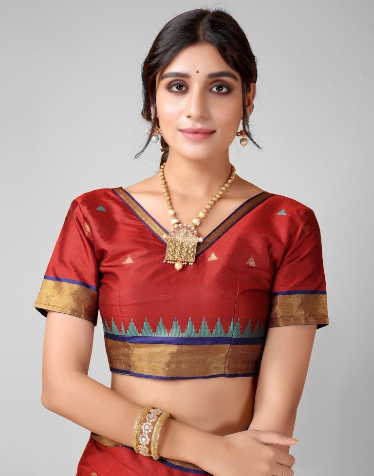 Maroon Weaving Silk Saree