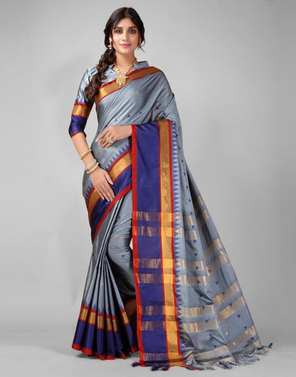 Steel Grey Weaving Silk Saree