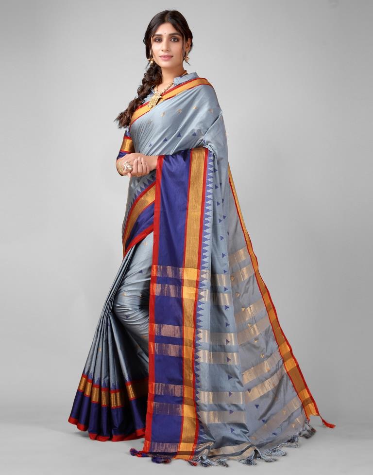 Steel Grey Weaving Silk Saree