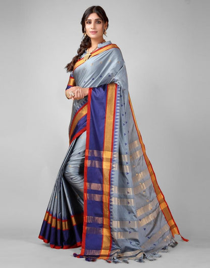 Steel Grey Weaving Silk Saree