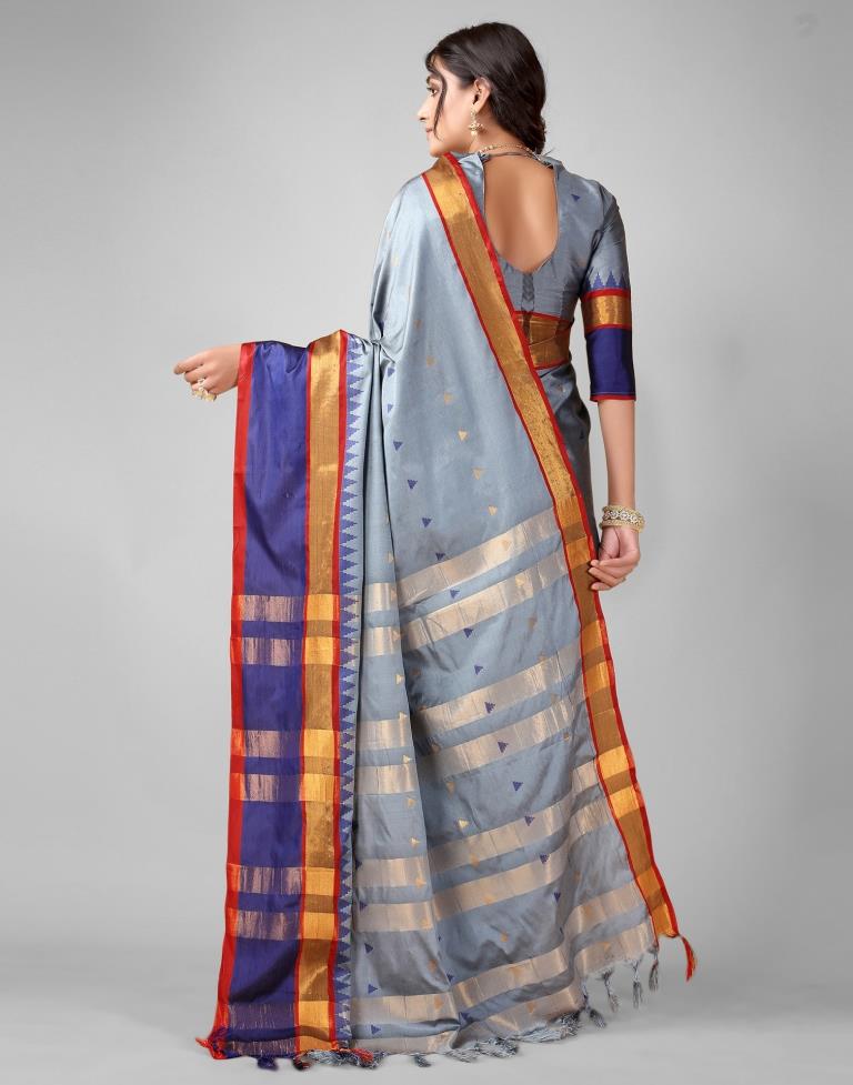 Steel Grey Weaving Silk Saree