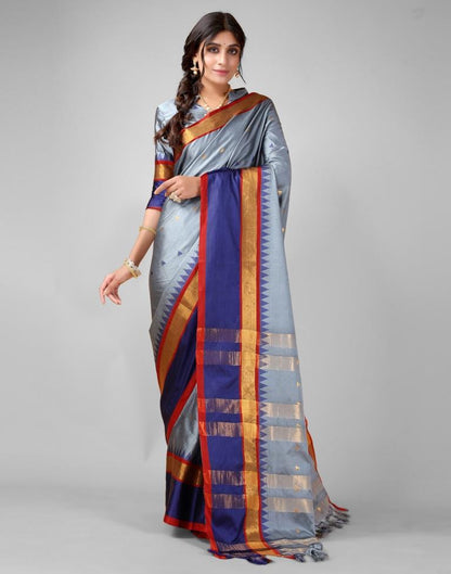 Steel Grey Weaving Silk Saree