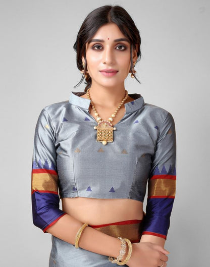 Steel Grey Weaving Silk Saree