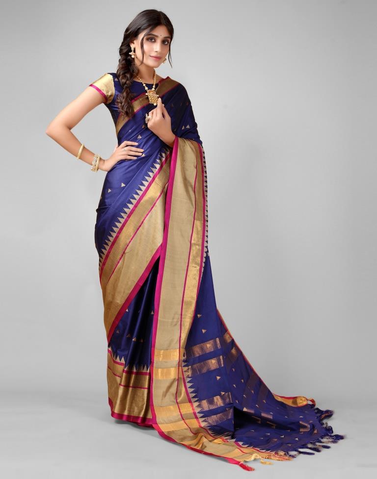 Navy Blue Weaving Silk Saree
