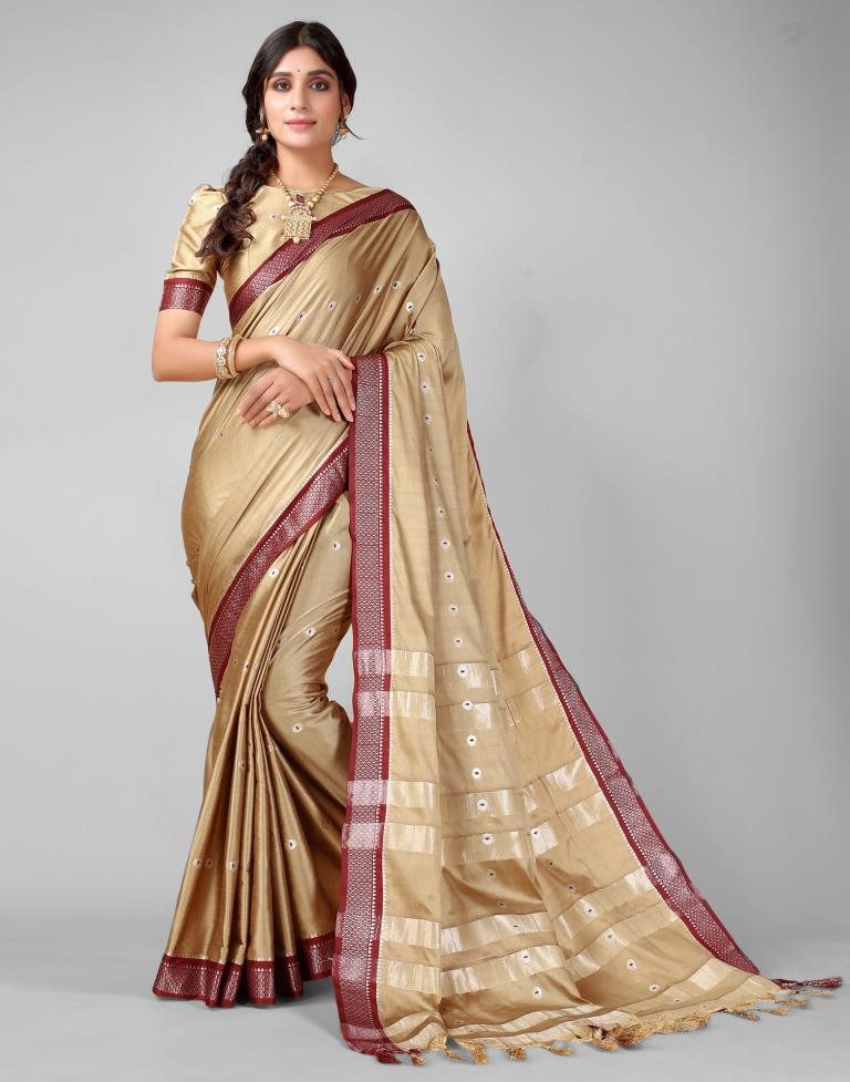 Beige Weaving Silk Saree