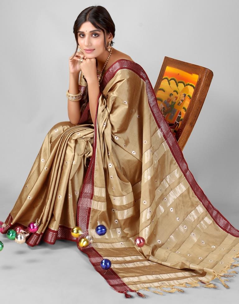 Beige Weaving Silk Saree