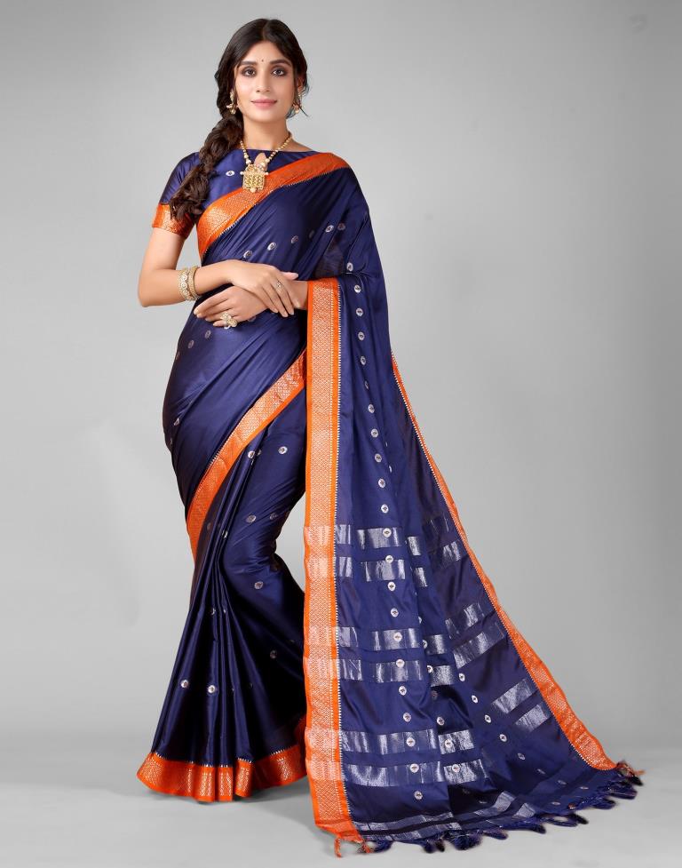 Navy Blue Weaving Silk Saree