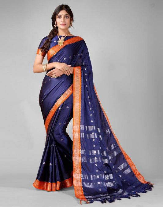 Navy Blue Weaving Silk Saree