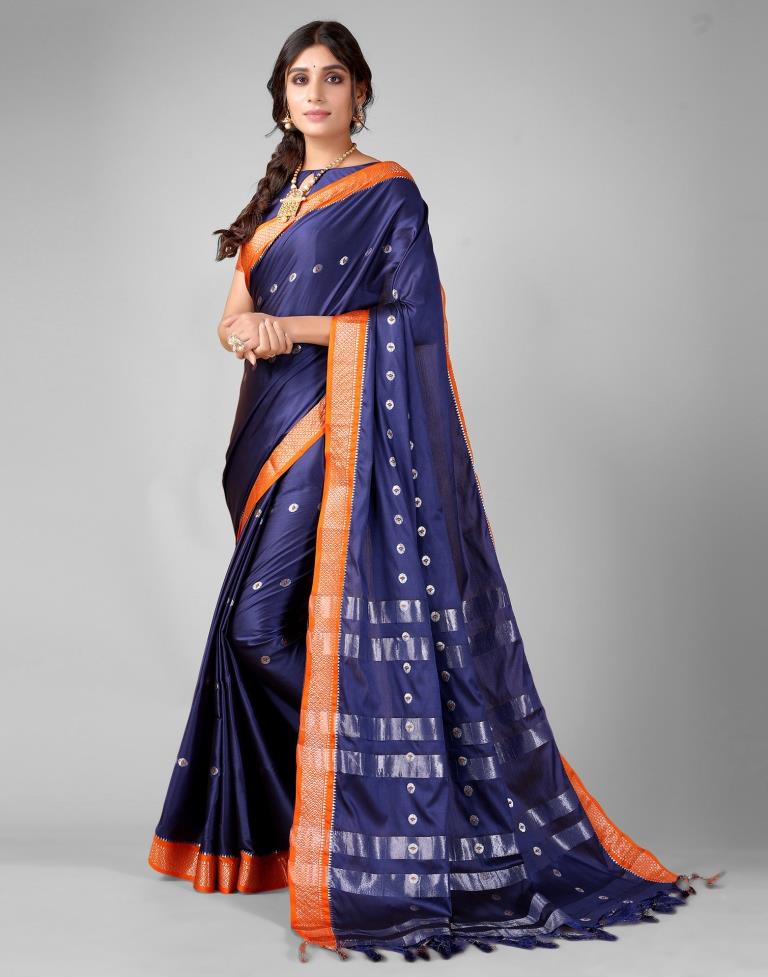 Navy Blue Weaving Silk Saree
