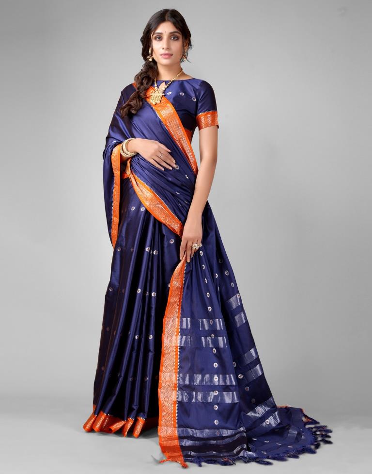 Navy Blue Weaving Silk Saree