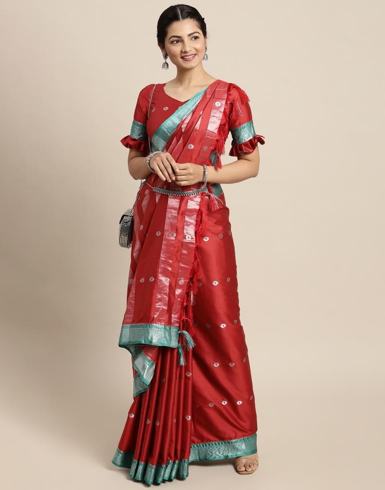 Maroon Weaving Silk Saree