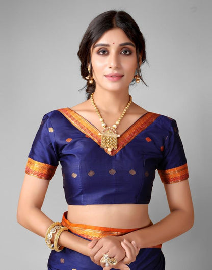 Navy Blue Weaving Silk Saree