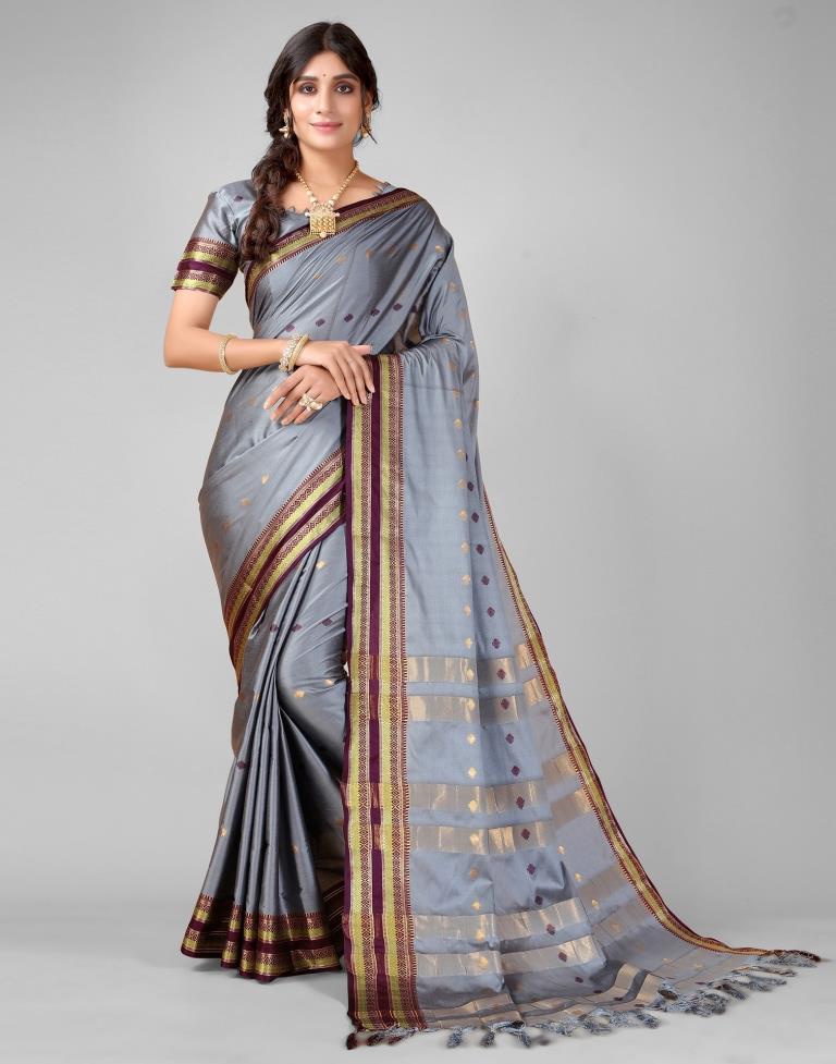 Steel Grey Weaving Silk Saree