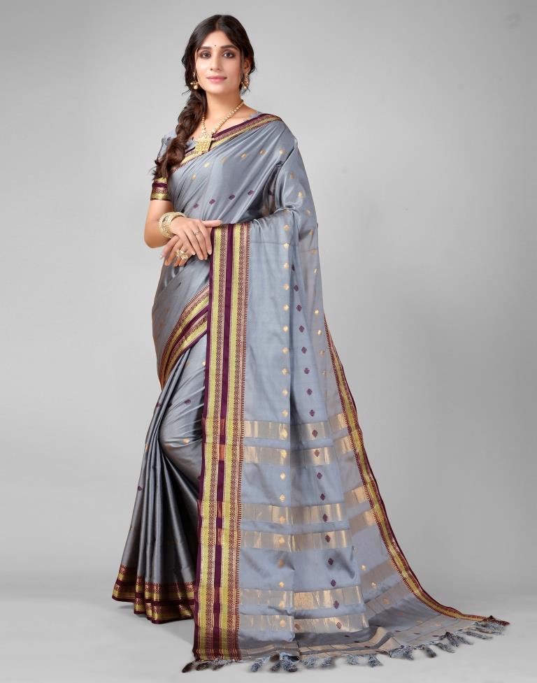 Steel Grey Weaving Silk Saree