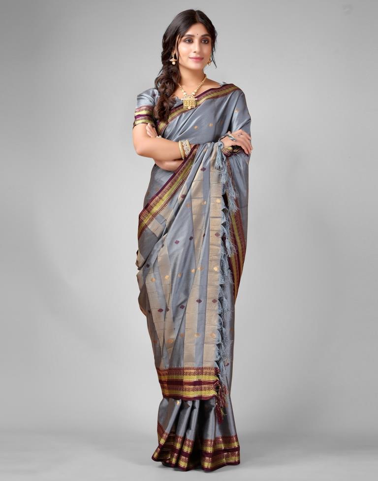 Steel Grey Weaving Silk Saree