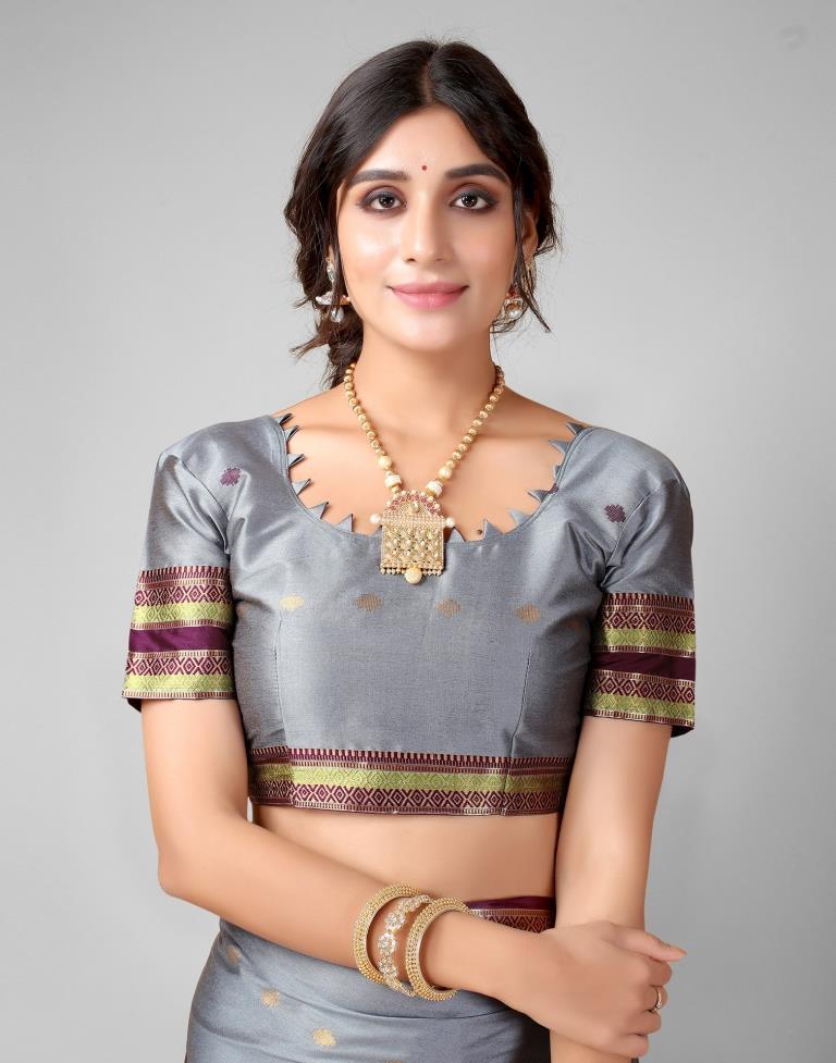 Steel Grey Weaving Silk Saree