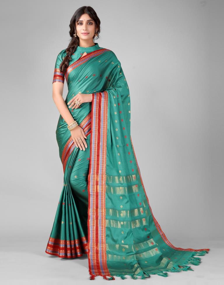 Rama Green Weaving Silk Saree