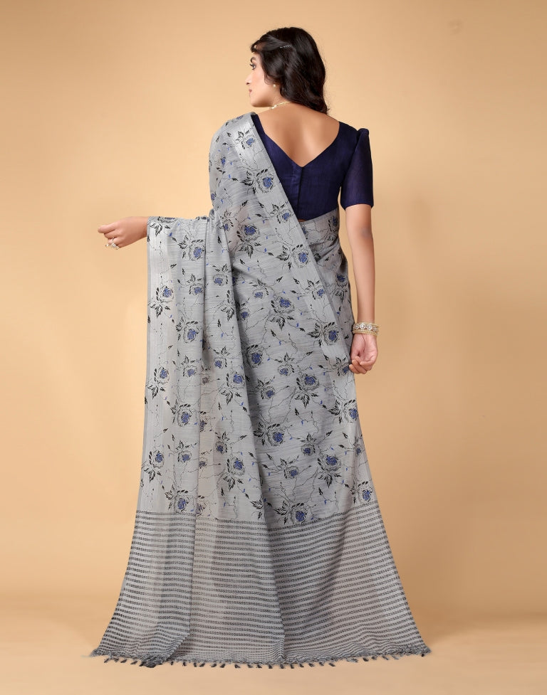 Grey Floral Cotton Saree | Sudathi