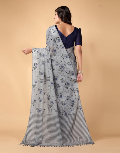 Grey Floral Cotton Saree | Sudathi