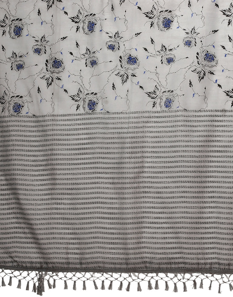 Grey Floral Cotton Saree | Sudathi