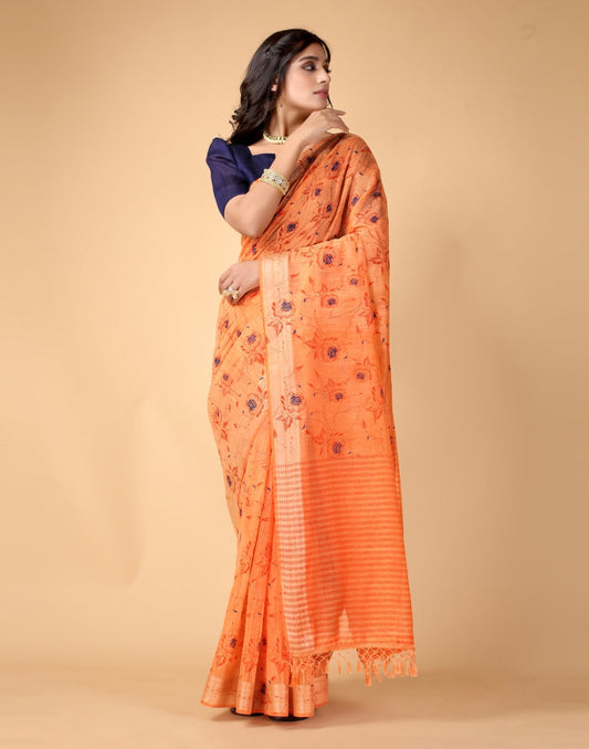 Peach Floral Cotton Saree | Sudathi
