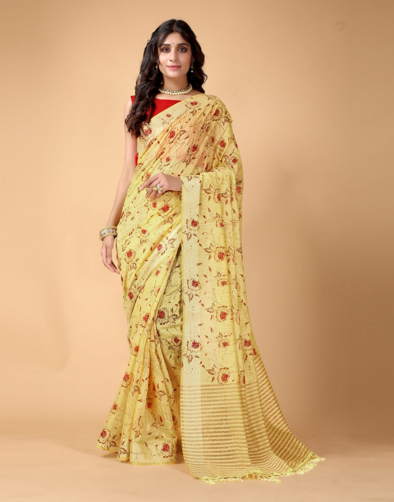 Yellow Floral Cotton Saree | Sudathi