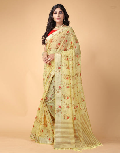 Yellow Floral Cotton Saree | Sudathi