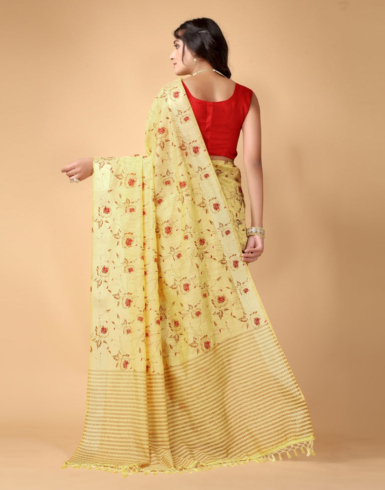 Yellow Floral Cotton Saree | Sudathi