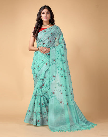 Light Blue Floral Cotton Saree | Sudathi