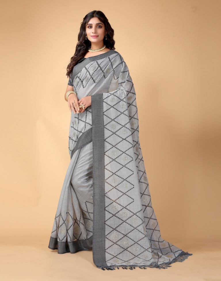 Grey Cotton Saree | Sudathi